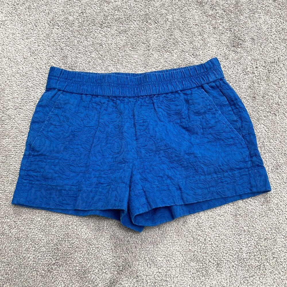 J.Crew Jacquard Boardwalk Casual Shorts Womens 00 Blue Pull On Elastic Cotton